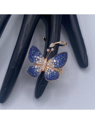 Anello in oro rosa con Farfalla in Zaffiri Blu e Brillanti