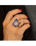 Anello in oro rosa con Farfalla in Zaffiri Blu e Brillanti