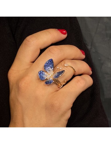 Anello in oro rosa con Farfalla in Zaffiri Blu e Brillanti