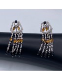 Orecchini pendenti in oro bianco,Brillanti,onice e Zaffiri gialli