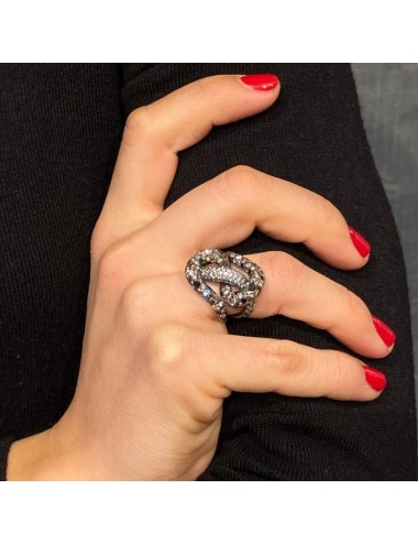 Anello Groumet con Diamanti neri,brown e bianchi